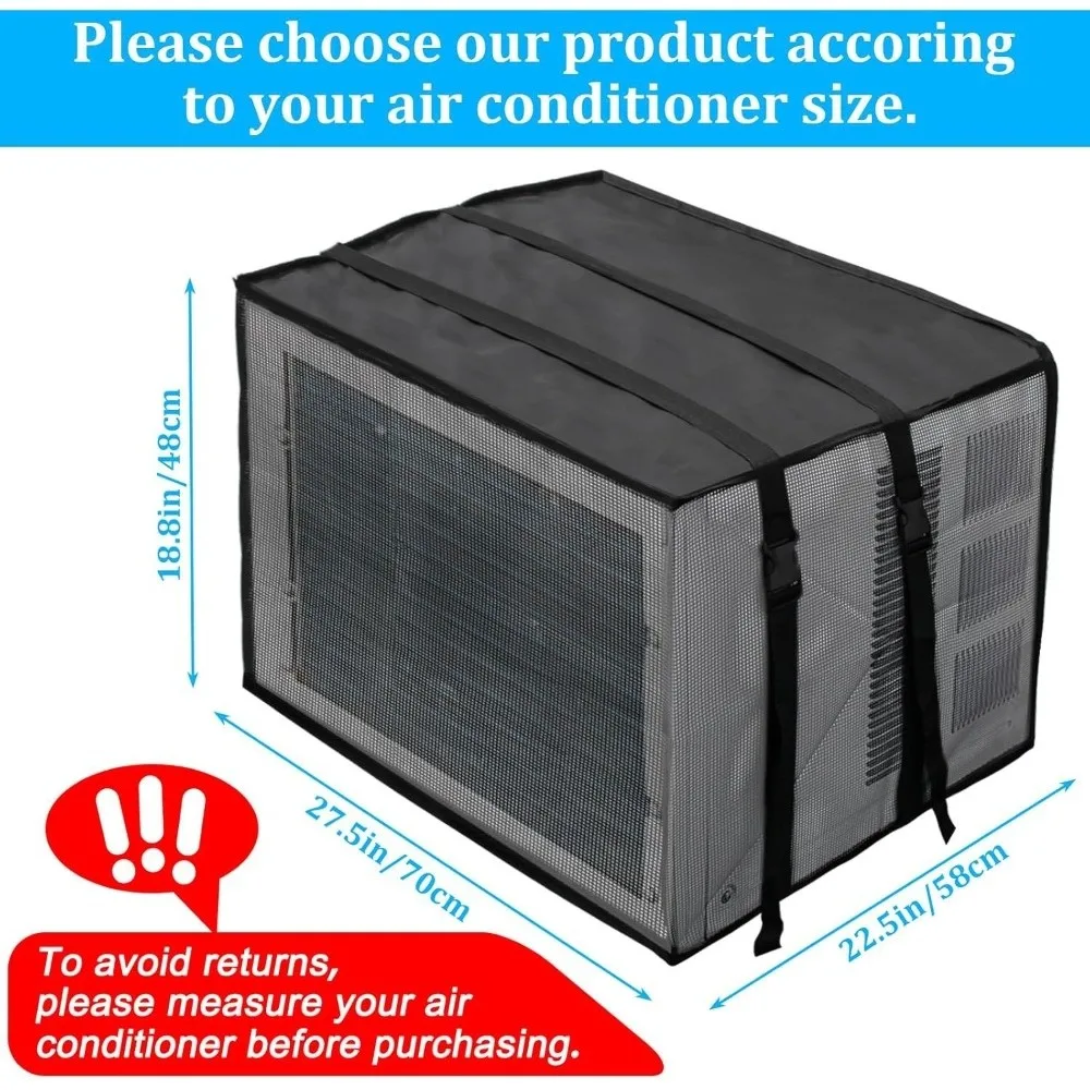 Waterproof AC Unit Protective Cover UV Resistant Snow Proof Mesh Cover Ventilated Mesh Adjustable Strap AC Unit Protective Lid