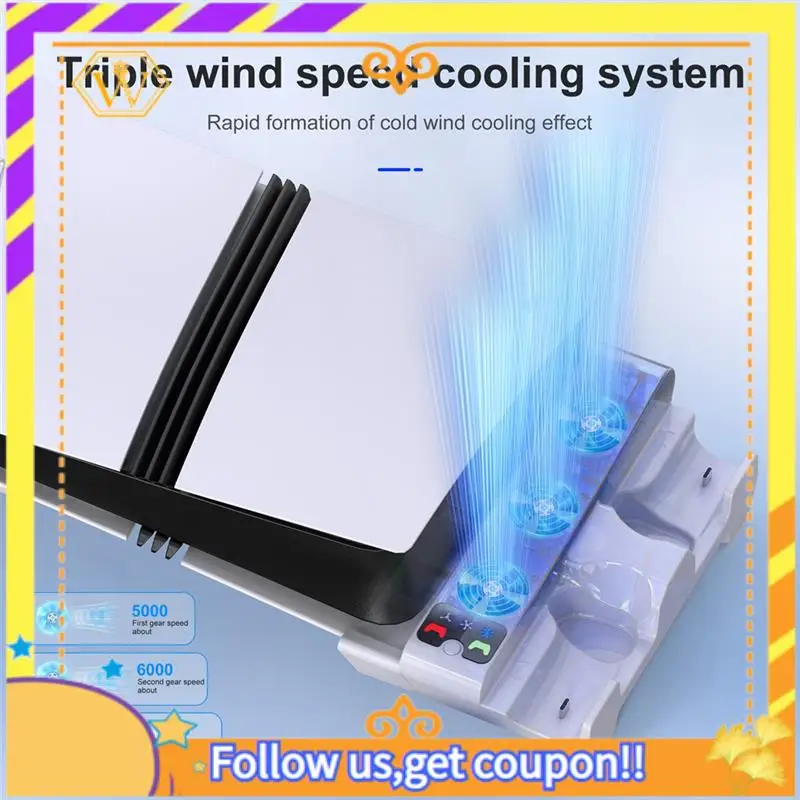 

Latest-For PS5 Slim/PS5 Pro Station With 3-Level Cooling Fans Dock Stand, PS5 Accessories Controller Charging Station Holder