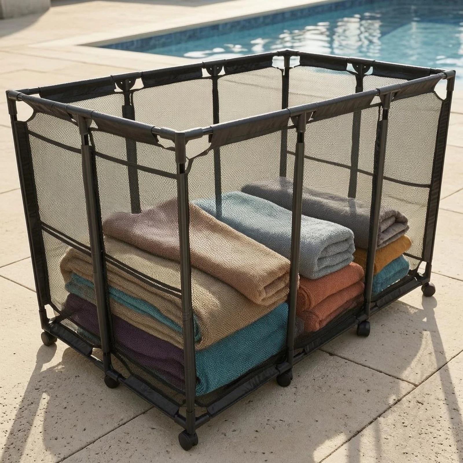 

Mesh Storage Trolley Caster Wheels Rolling Storage Rack Metal Mesh Trolley Rectangular