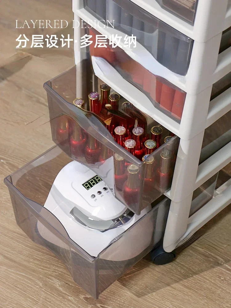 Nail storage car nail oil glue storage box jewelry acrylic drawer with wheels cart storage rack for store use