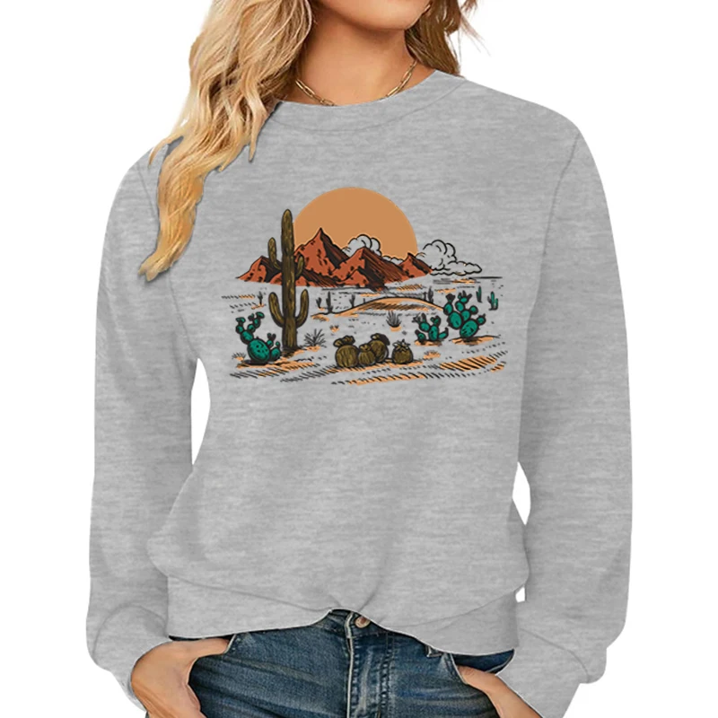 

Vintage Desert Cactus Women's Sweat-shirt Desert Sunrise Print Classic Hoodie Spirit Galatians Essential Retro Cactus Sweatshirt