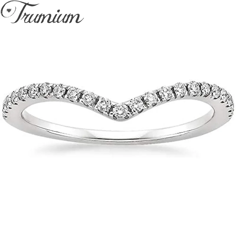 

Trumium V Shape Ring Zirconia Eternity Bands Copper Stackable Engagement Rings for Women Anniversary Gifts