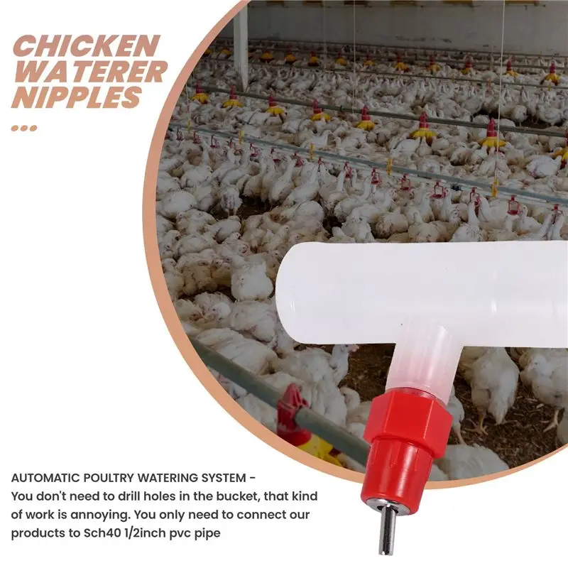 A93E-Chicken Nipples Tee Fittings - Fully Automatic Poultry Waterers Kit Chicken Water Drinker 10 Pack