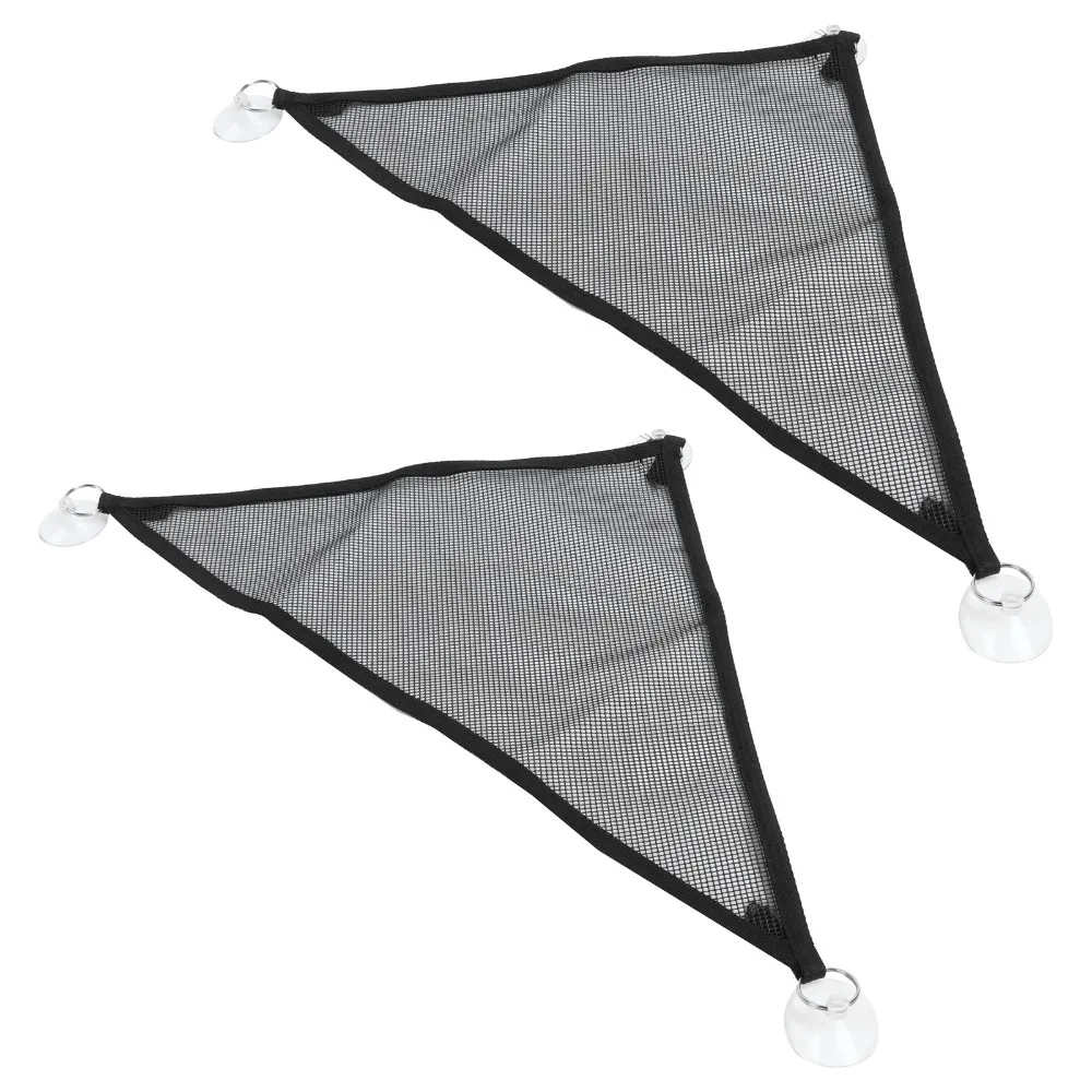 2pcs Nylon Lizard Hammock Black Three-Point Suction Mount Lizard Hanging Bed Breathable Mesh Fixed Triangle Size Layout
