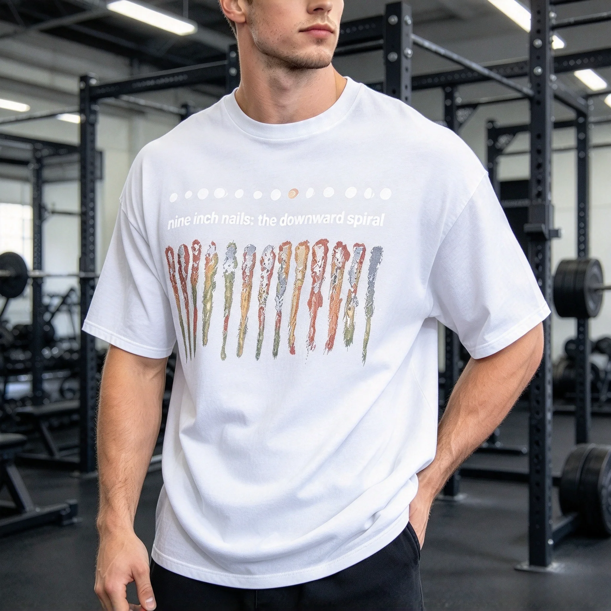 New Model Rock Nail Band Pattern Printed Loose Cotton Short-sleeved Comfortable and Loose Round-neck Top for Both Men and Women