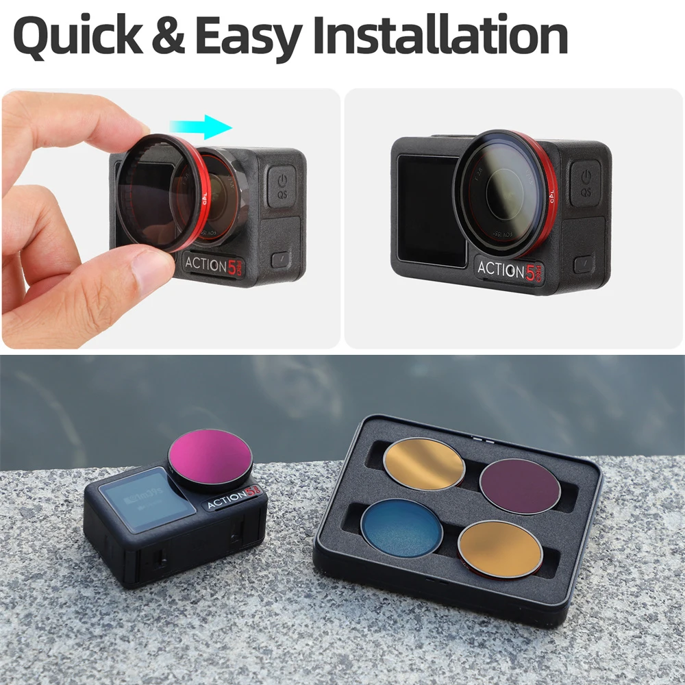مرشح ل DJI OSMO Action 5 Pro/3/4 مجموعة ملحقات العدسات ND8/16/32/64 MCUV CPL Polar NDPL طقم كاميرا رياضية قابل للتعديل