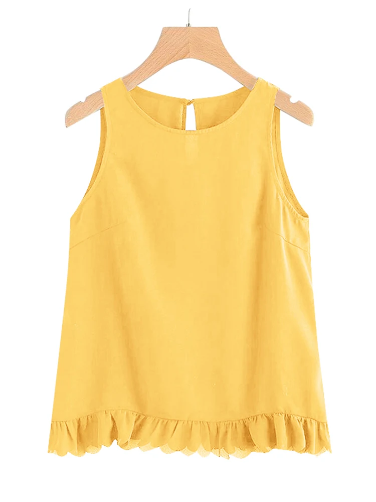 ZANZEA 2024 Summer Women Tank Tops Casual Sleeveless Tanks Korean Holiday Solid Loose Camis Fashion Ruffled O-neck Beach Tunics