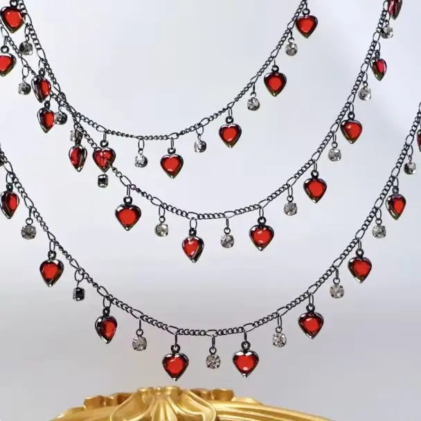 0.5/1M Red Peach Heart Rhinestone Copper Chains DIY Material Handmade Chain for Bracelet Necklace Clothing Tassel Accessories