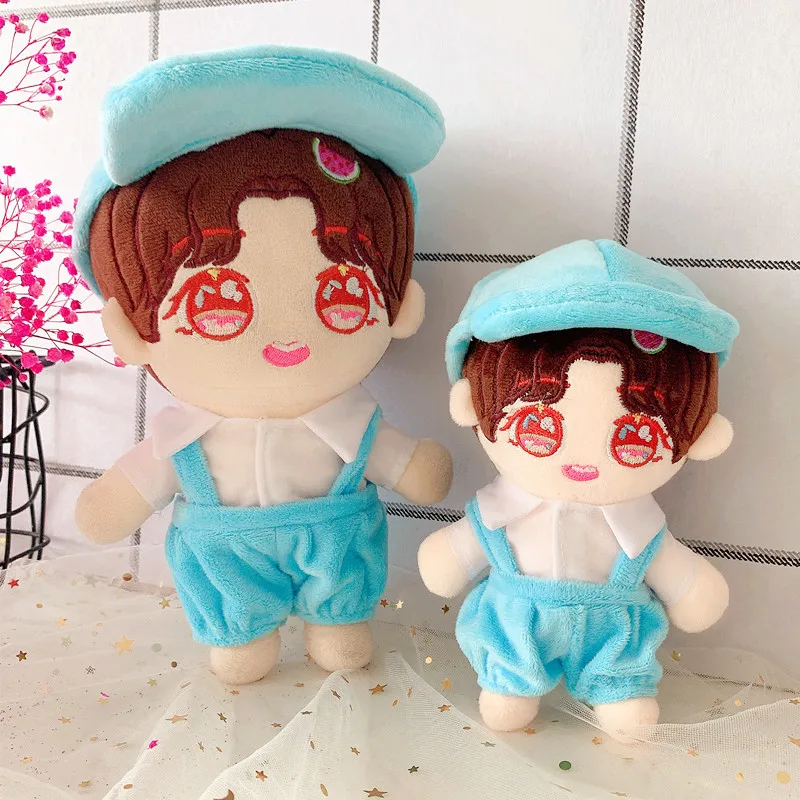 20cm Kawaii Idol Doll Clothes for Blue Hat Strap Pants 2Pcs Set Cute Dress Up Doll Change Clothes Game for Girls Collection Gift