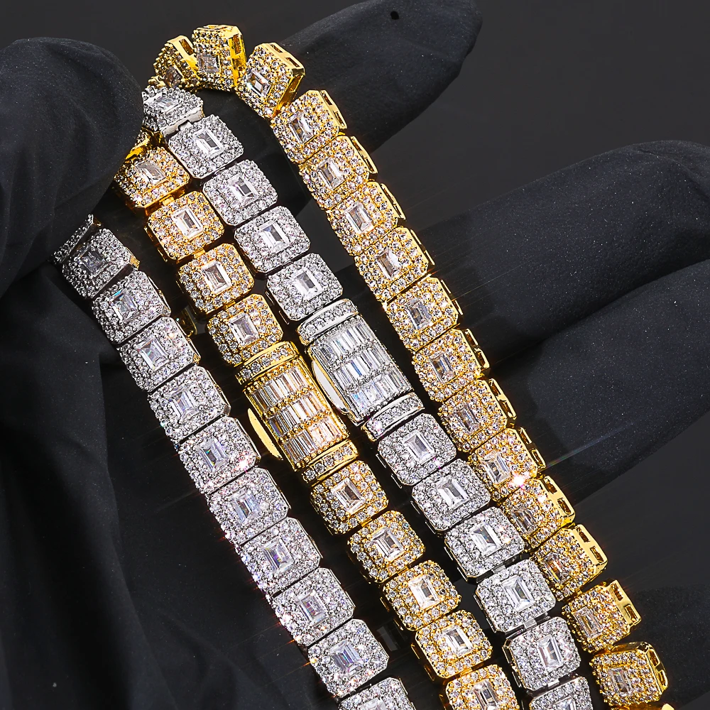 ESKEEM 7.5mm Iced Zirconia Cluster Tennisketting Bling Baguette met Ronde CZ Ketting Vrouwen Hip Hop Sieraden