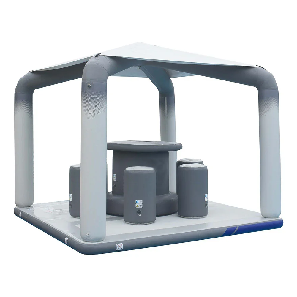 Deck Inflatable Floating Island Dock with Table, Seats and Canopy Inflatable Floating Lounge