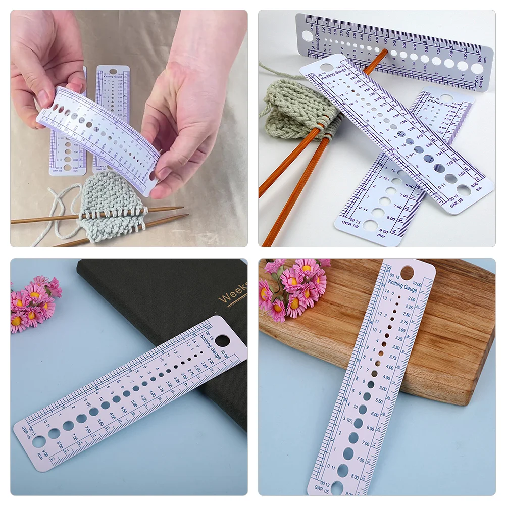 Regla de medición de suéter con bordes redondos, medidor de tejer profesional, herramienta de bordado de plástico portátil, multi para manualidades, 6 uds.