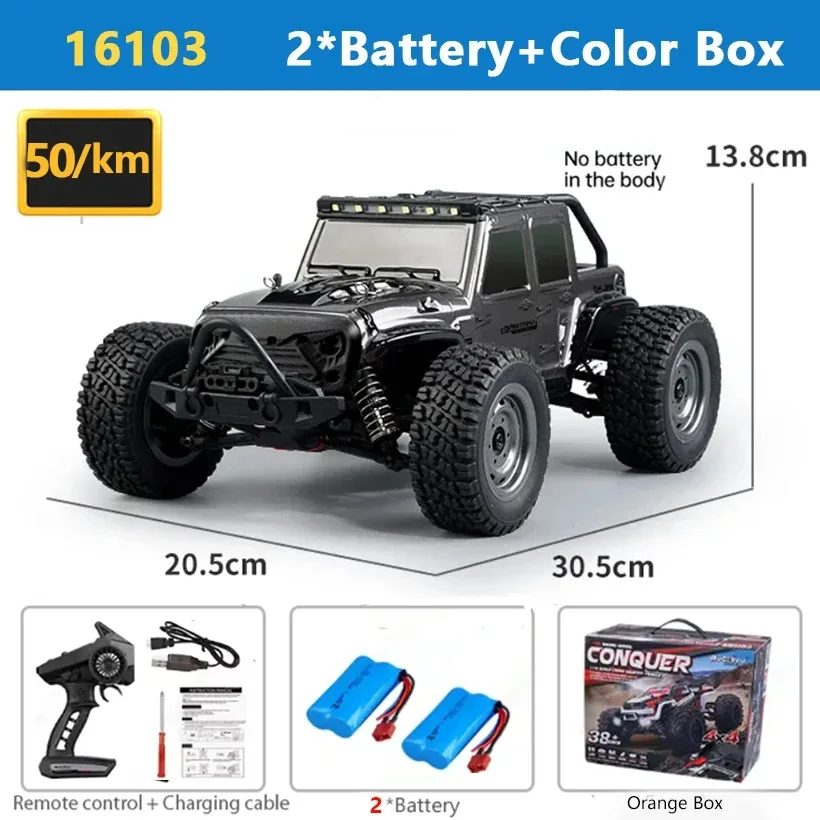 SCY 16103 2 Batteries Rc Cars 50km/h 1/16 Off Road 4WD with LED lights,2.4G Waterproof Remote Control Monster Truck for Adults and Kids SG
