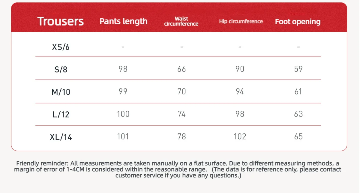 Size chart and fit details