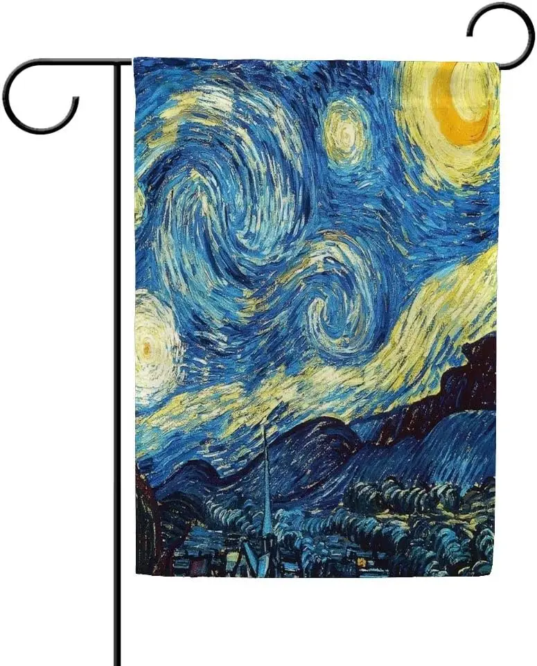 Starry Night Van Gogh Oil Painting Double Sided Garden Flag 12 x 18 inch Vintage Decorative House Flag for Outdoor Yard Lawn