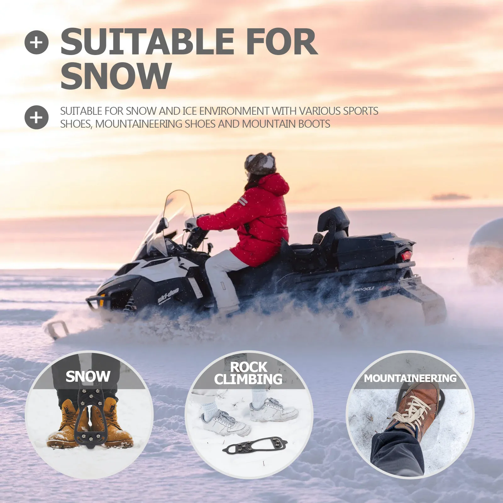 

2 пары противоскользящих шипов для обуви с 8 зубьями, ледоотбойники для альпинистских ботинок, зимние нескользящие накладки на обувь, уличные цепи-антискользители для снега