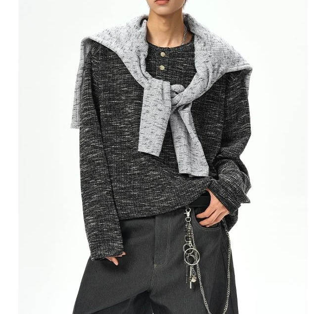 

Men's Vintage Twist Henry Neck Pullover 2026 Spring Loose Knitted Sweater Casual Base
