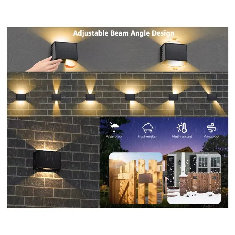 BAAG-Warm Light Solar Lamp For Garden Fence Wall 2 Pcs Outdoor Upper And Lower Angles
