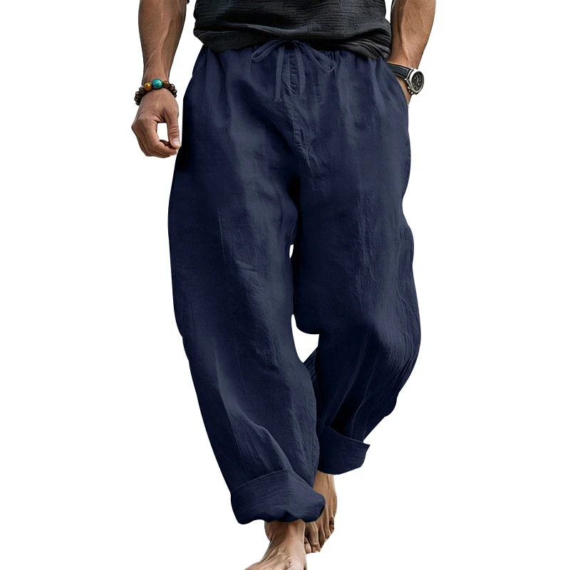 Sommerliche Herren-Leinenhose, Lässige Hawaiian-Hose mit Elastischem Kordelzug, Atmungsaktive Gerade Lange Hose mit Taschen für Alltag und Zuhause – Detail 8