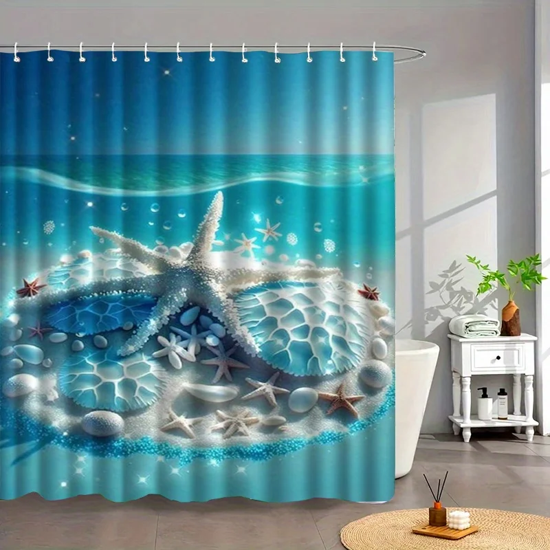 

Шторка для душа с морскими звездами и ракушками, декор для ванной в стиле океанской живописи, пляжный декор, морская природа, современный интерьер для дома