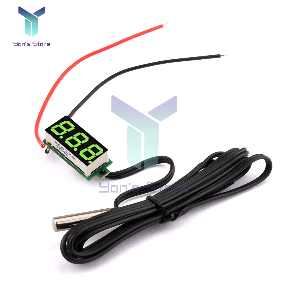 1Pcs LED Digital Thermometer Temperature Sensor Detector Waterproof NTC Metal Probe Red/White/Yellow/Blue/Green Display DC 4-28V