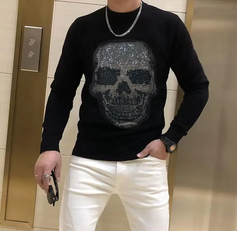 

2021 New Casual Sweater Men Rhinestone Knitted Mens Sweaters Long Sleeve Warm Pullovers Men Tops