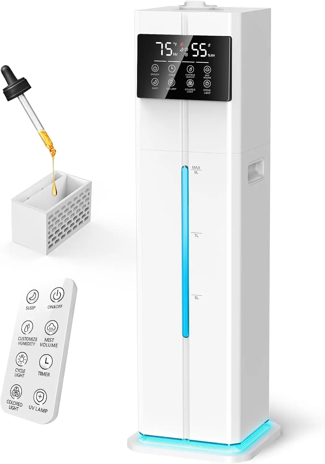 

Ультразвуковой увлажнитель воздуха с холодным туманом: 2,4 галлона, бесшумная верхняя заливка, поддон для эфирных масел, пульт дистанционного управления для спальни и больших помещений