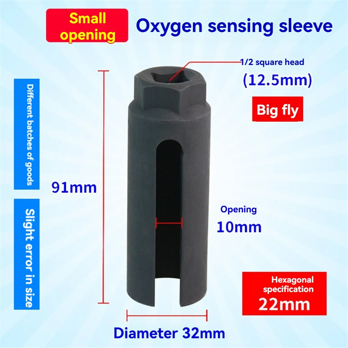 ABLG Universal Black O2 Oxygen Sensor Socket Tool 1/2 Inch Square Drive Removal Cxygen Sensing Socket Wrench Car Tools 10mm