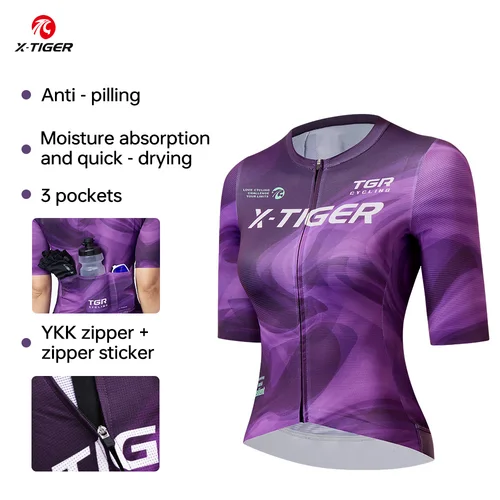 Imagen 2 del producto X-TIGER mujeres ciclismo al aire libre transpirable de secado rápido manga corta Pro tela de alta elasticidad para ciclismo de larga distancia Jersey