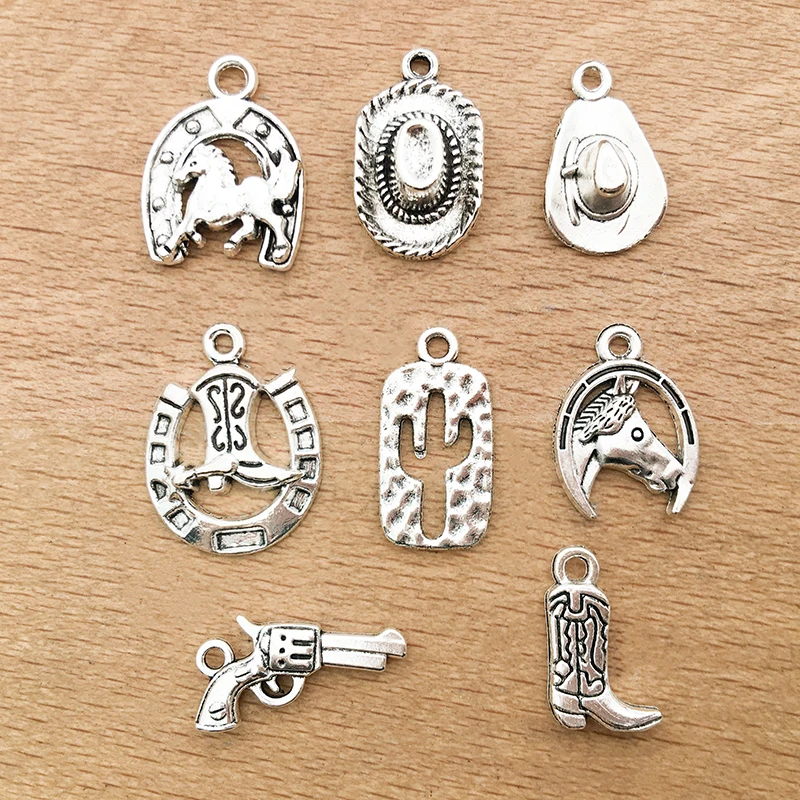 20pcs/lot Tibetan Silver Color Cowboy Hat Shoes Charms Pendant Handmade Craft for DIY Necklace Bracelets Earrings Jewelry Making