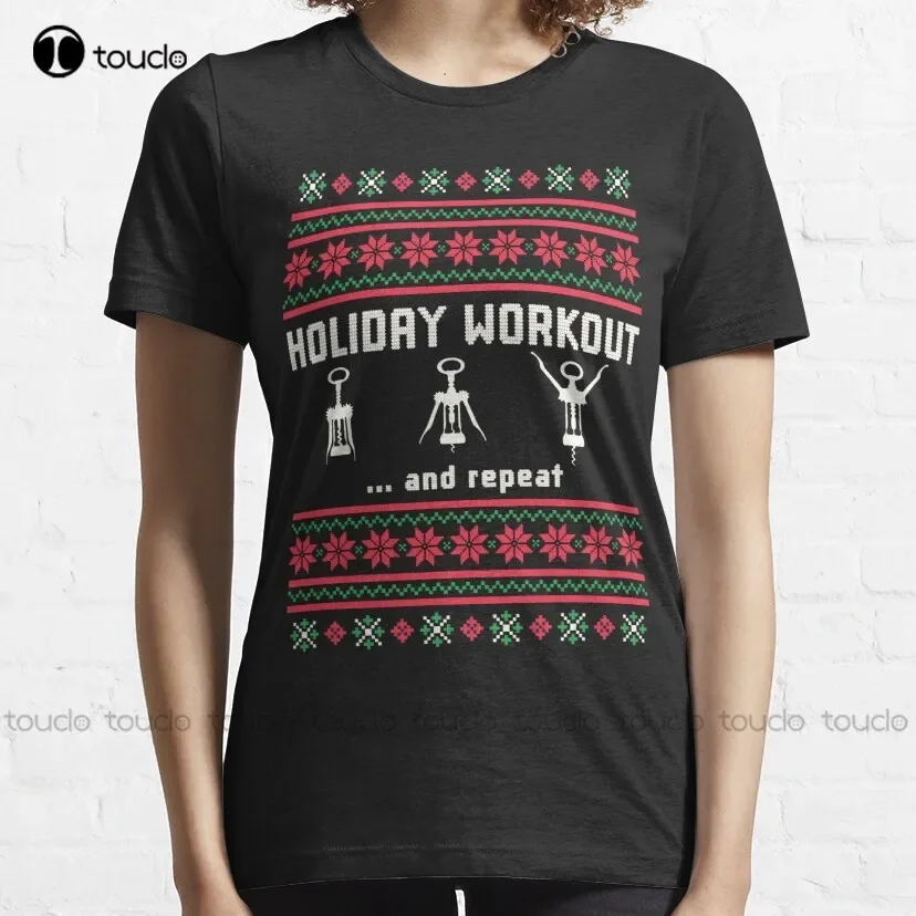 Funny Fitness Stickers - Christmas Workout T-Shirts Wine Lovers Pun Classic T-Shirt Custom Tshirt Custom Aldult Teen Unisex New