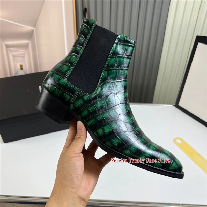 

High Quality British Style Chelsea Boots for Men Multicolored Stone Pattern Genuine Leather Pointed Toe Short Boots Winter New