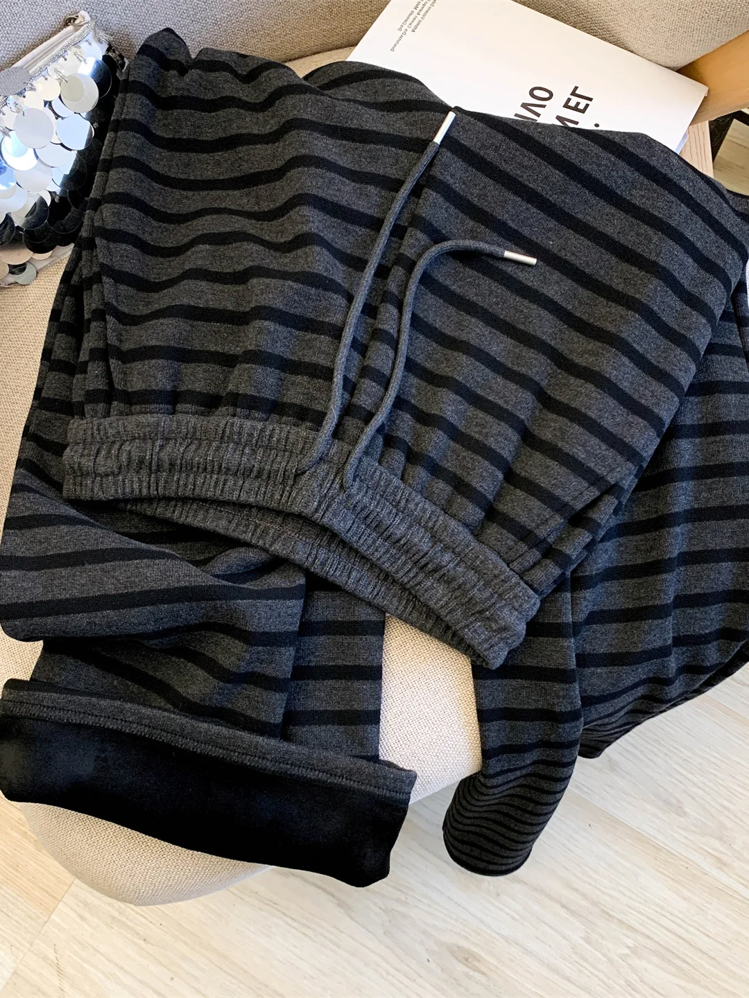 

Широкие брюки на флисовой подкладке для женщин, зимние, с высокой талией, вязаные, с поясом, свободного кроя, в корейском стиле, для повседневной носки