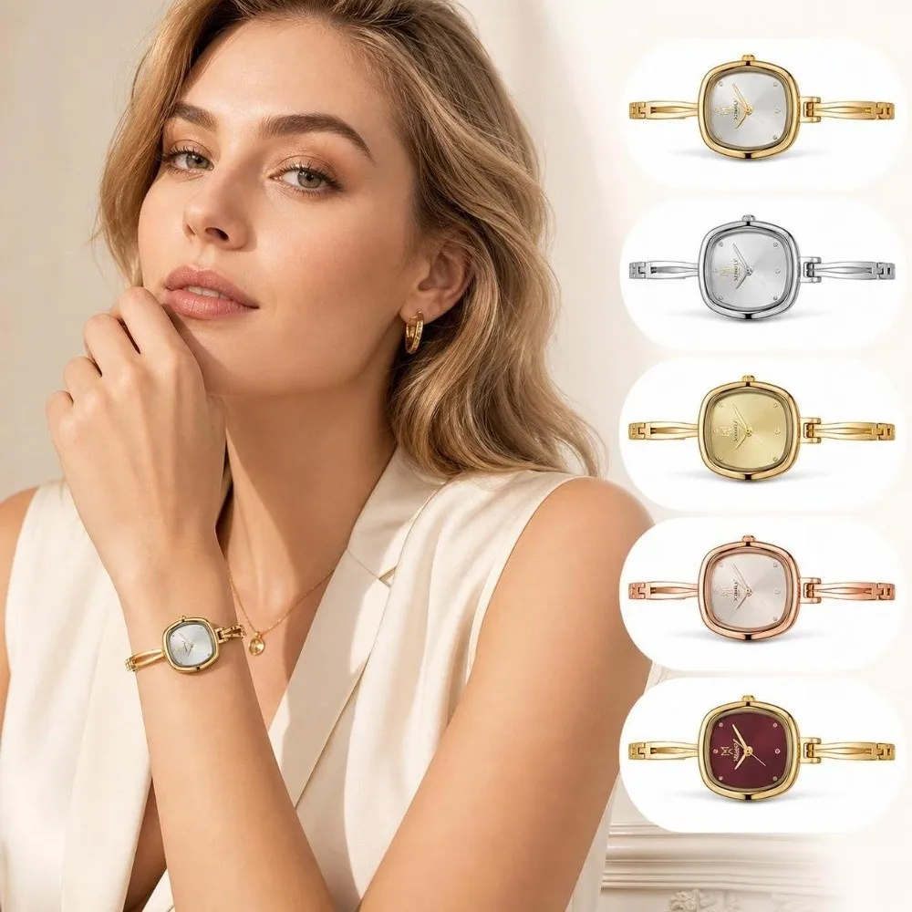Solid Color Dial Square Bangle Watch Ultra-thin Curved Strap Thin Metal Bracelet Minimalist Watch for Women Bracelet Wristwatch