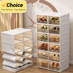 3/6 Tiers Shoes Storage Box Large Capacity Folding Shoes Shelf Plastic Dustproof Stackable Shoes Cabinet Sundries Organizer Box