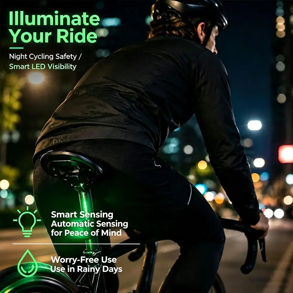 Fluid Simulation LED Bicycle Tail Light Rechargeable Bike Rear Light Shake On Tilt Control Cycling Warning Lamp Mount