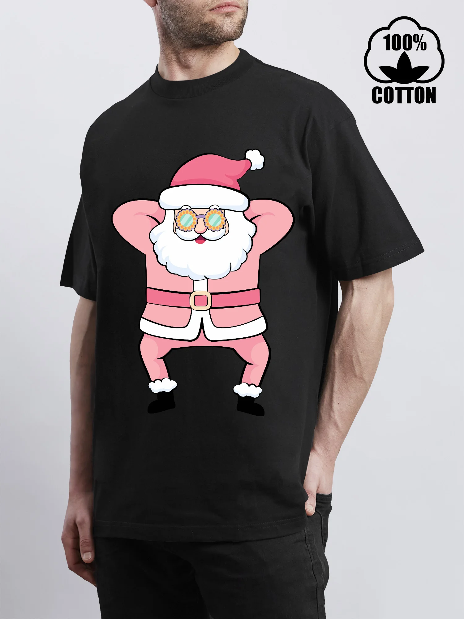 

Pink Cute Santa Claus Classic Men's T-Shirts Short Sleeve Crew Neck t Shirts for Men, Pure Cotton Men's T-Shirt