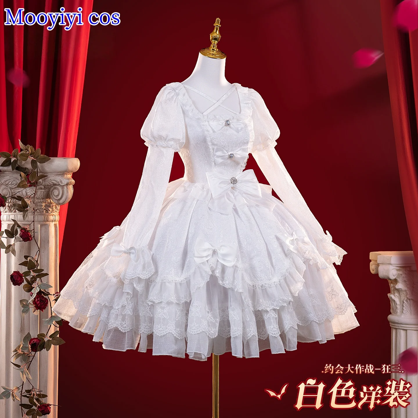 Tokisaki Kurumi คอสเพลย์เครื่องแต่งกายสําหรับคริสต์มาสฮาโลวีน Date A Live ผู้หญิงขนาด S-XL Nightmare ชุดสีขาวน่ารักสีขาว Lolita