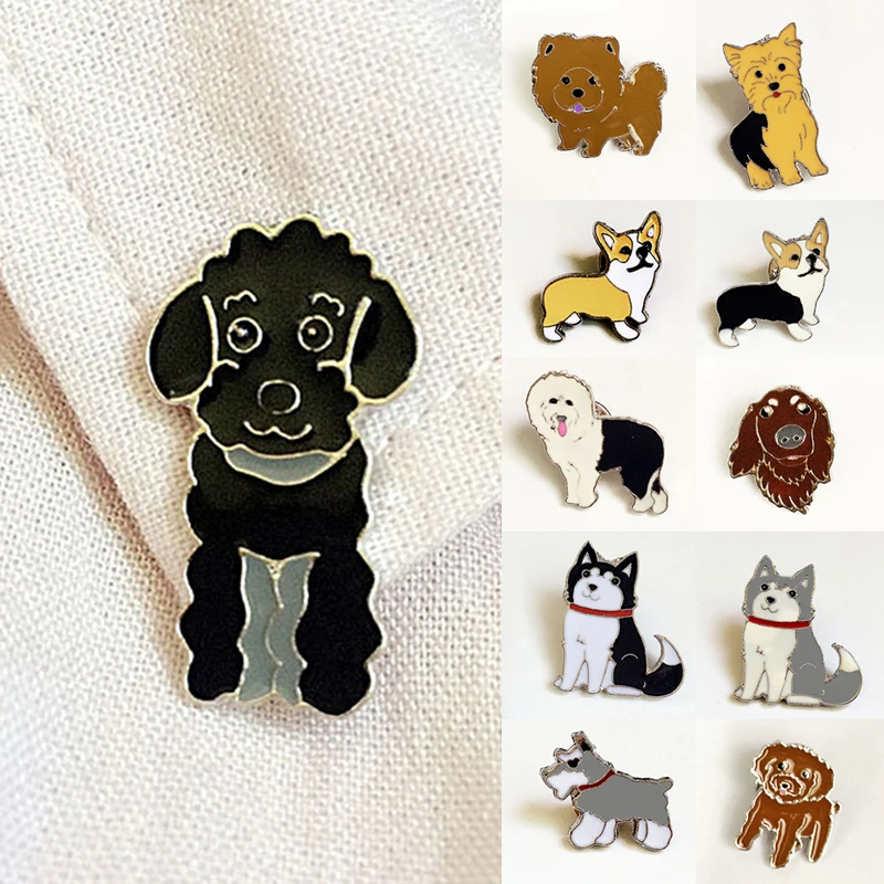 Cartoon Pet Dog Brooch Pin Cute Animal Badges Pins Bulldog Husky Enamel Brooches Men Women Fashion Jacket Coat Jewelry Accessory