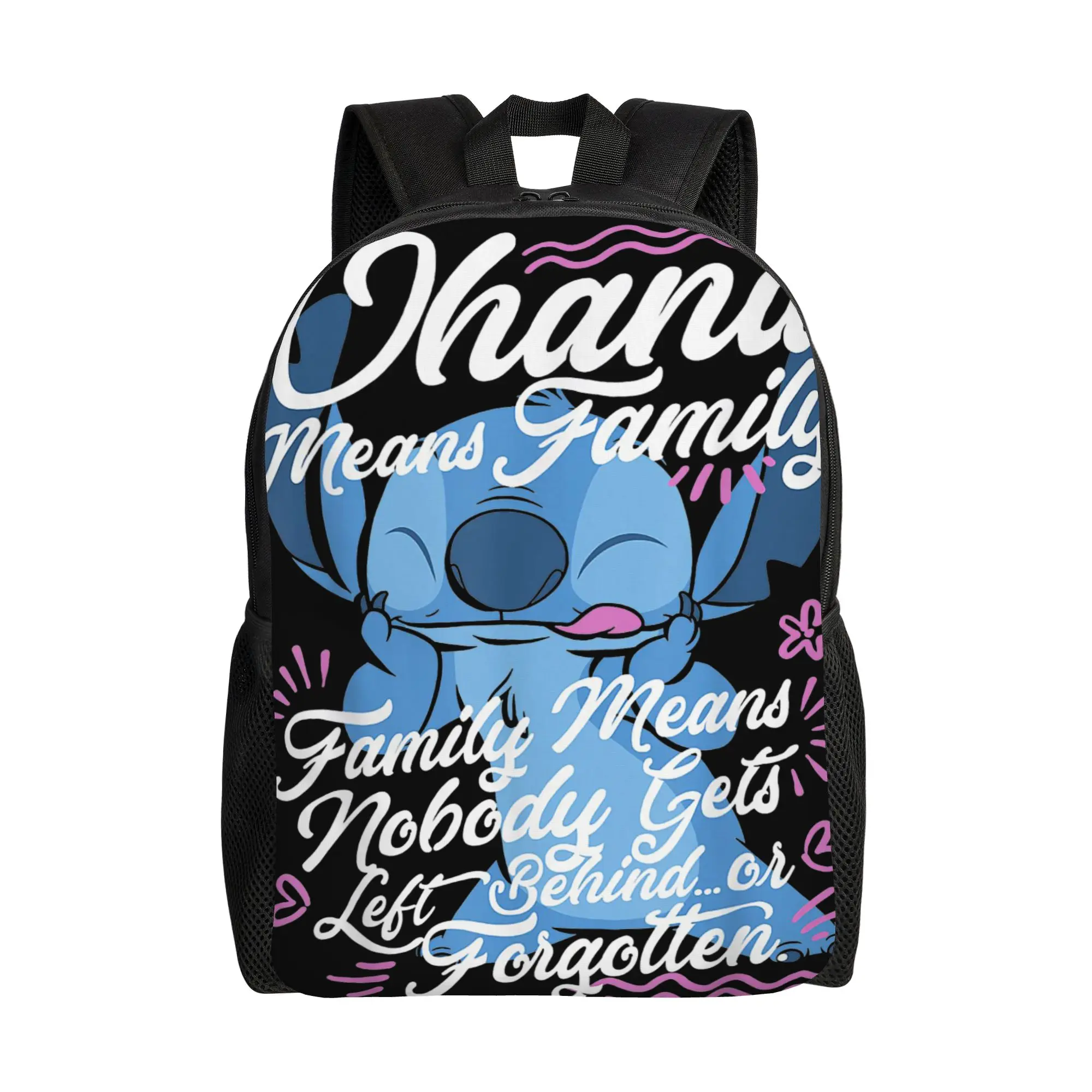 

Рюкзак Stitch Day Ohana Means Teenage: прочный, для старшей школы, для работы, с мультяшным дизайном, милый, повседневный, для мужчин и женщин, для ноутбука, из холщовой ткани