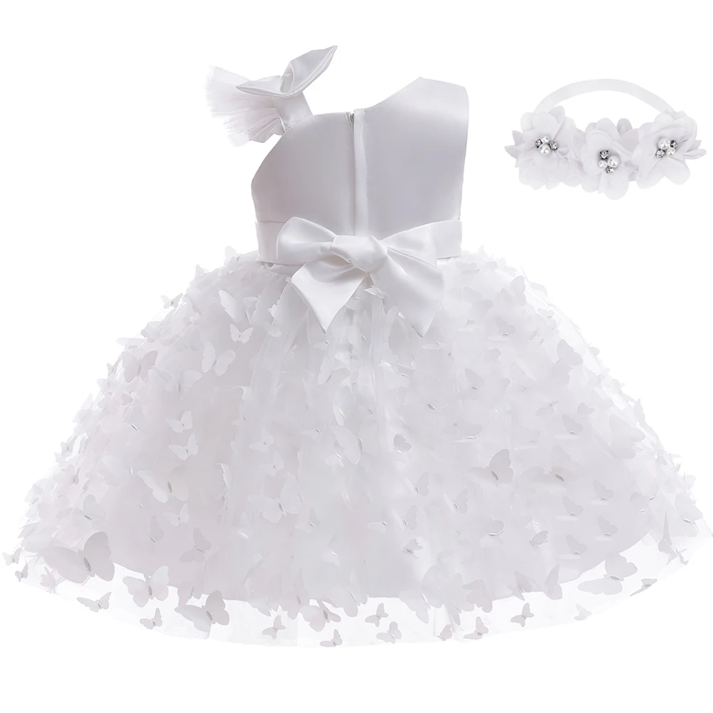 Baby\'s First Birthday Dress Girl Bow Mesh Princess Dress Children\'s Wedding Dress Kids Christmas Dress