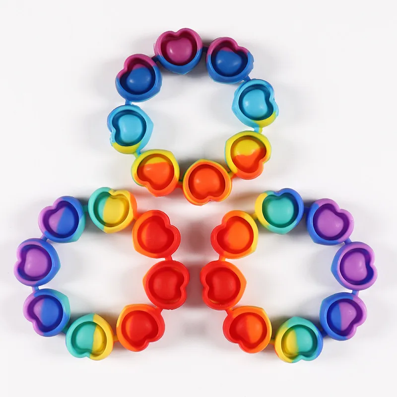 New Rainbow Silicone Bracelet Bubble music Fun Kids Colorful Wristbands Heart Round Shapes Stress Relief Finger Press Toys