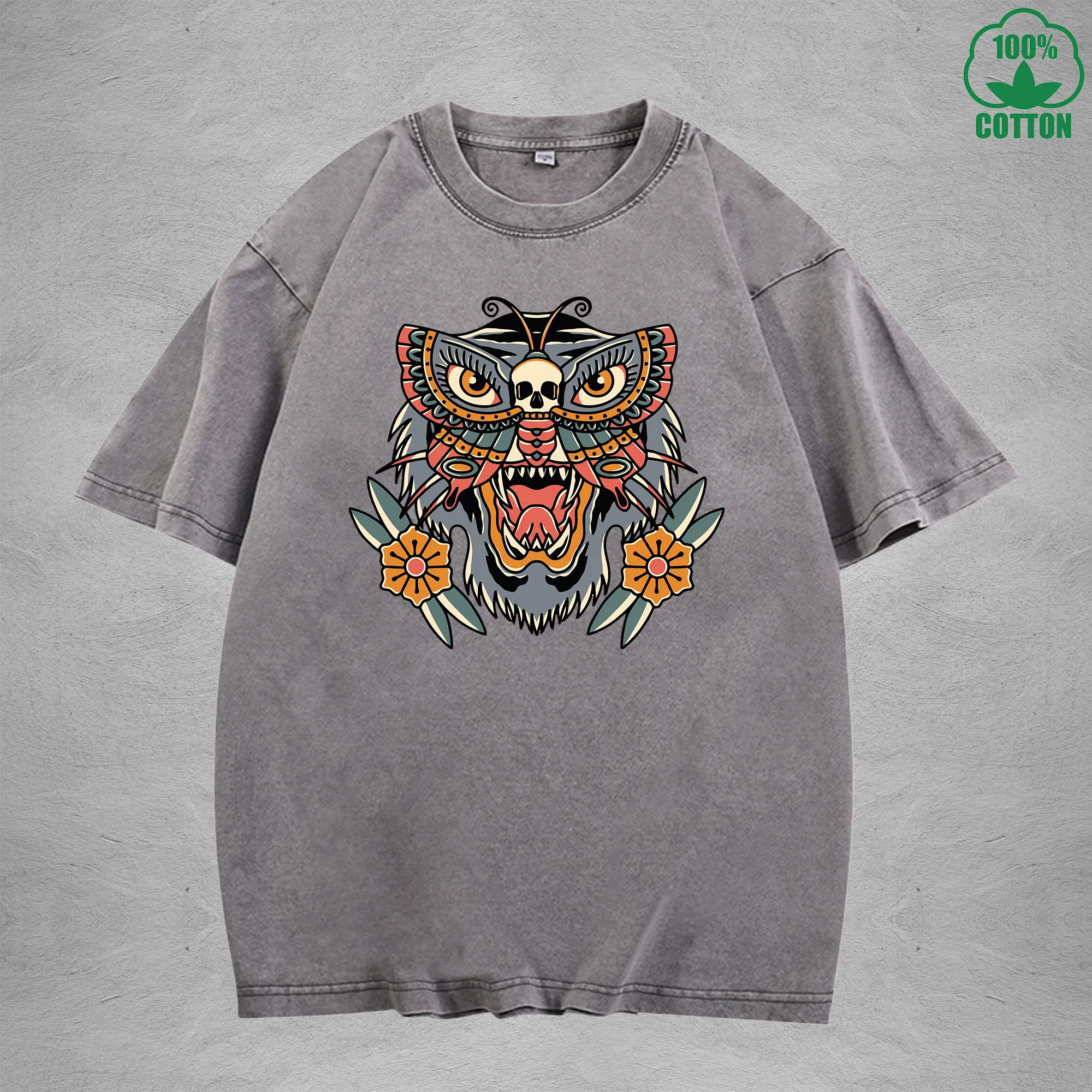 

HunterInterest Printed Washed T-Shirt 230G Multicolor Loose Trendy Fashionable 100%Cotton Short Sleeve Top