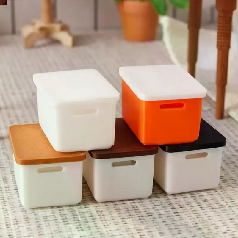 4Pcs Mini Storage Case With Cover 1/12 Dollhouse Miniature Food Storage Box Model Doll House Accessories Toy