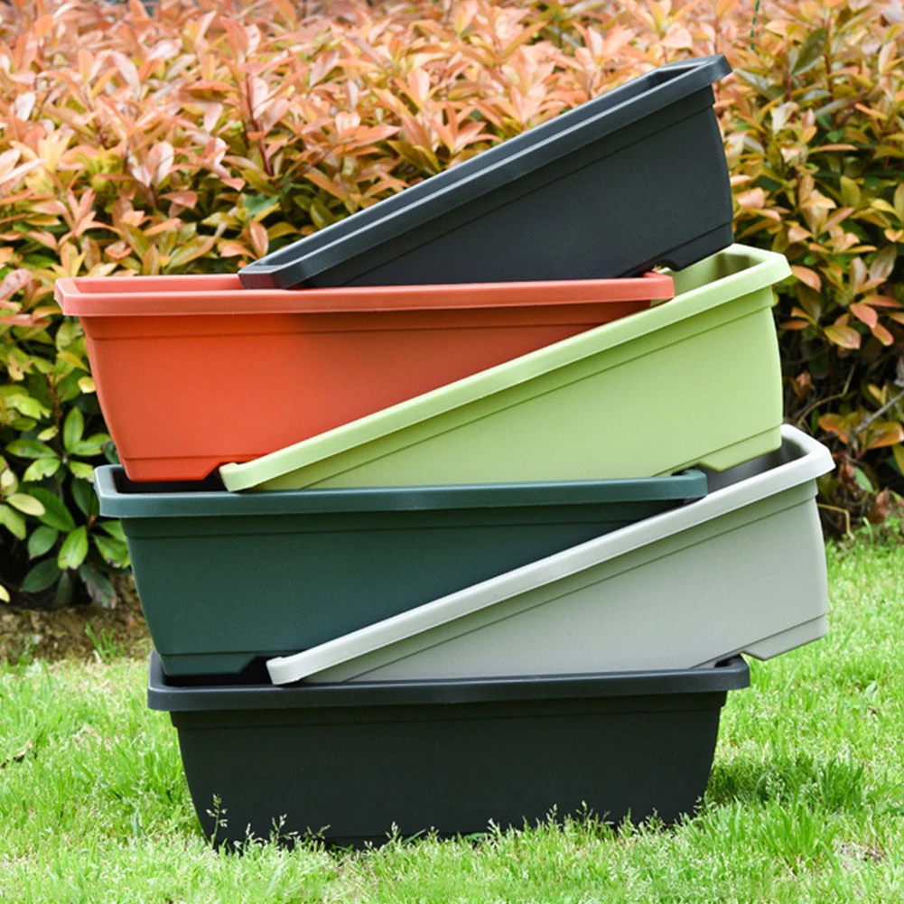 Garden Balcony Planting Vegetable Planting Groove Plant Pot Rectangular Flower Pot with Tray  Extra Large Planting Trough Family
