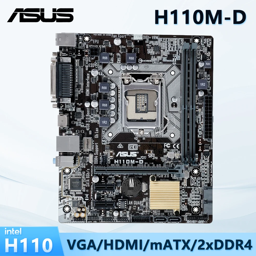 

H110 Motherboard PC ASUS H110M-D LGA 1151 Socket Supports Intel 6th 7th Gen Core i3 i5 i7 Processors mATX 2x DIMM Max. 32GB DDR4