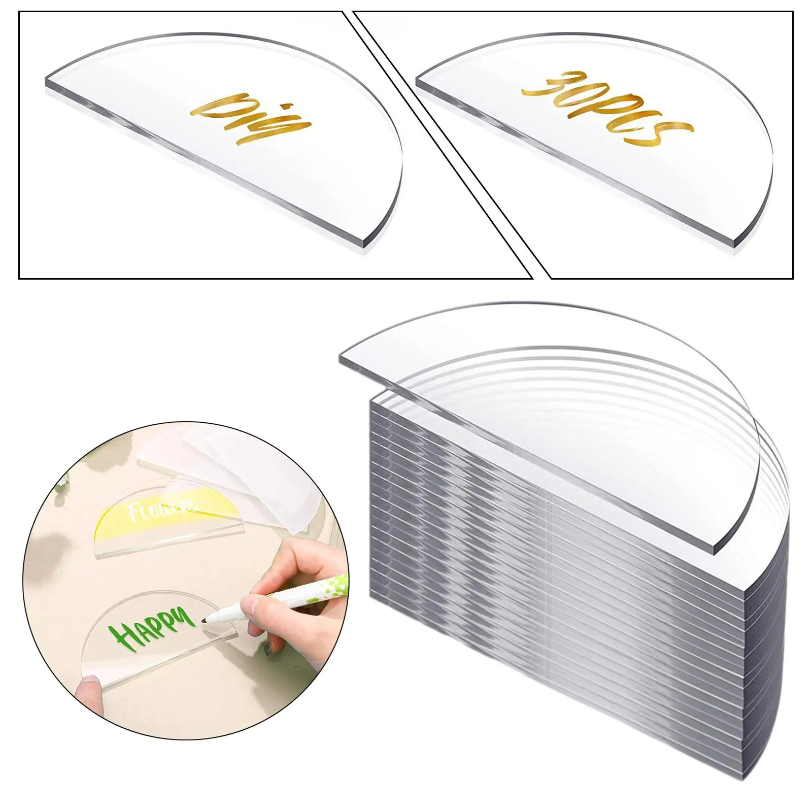 20Pcs Clear Acrylic Place Cards with Stand Card Holder for Birthday Party , 20pcs-Semicircle, 5cmx10cm