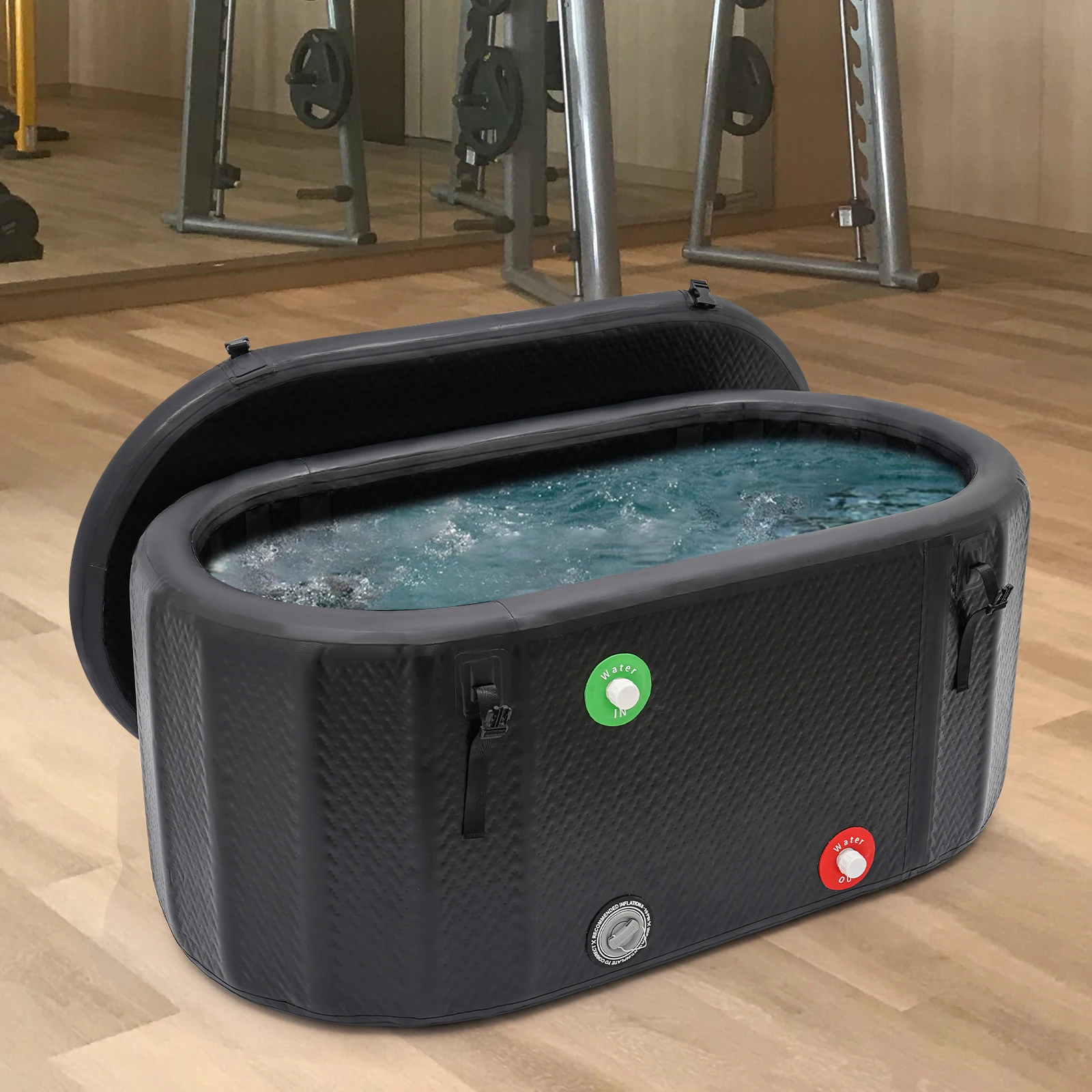 132x70x54cm Aufblasbare Eisbadewanne 275L PVC-Gummi-Kaltwasserwanne mit Deckel, Luftpumpe, Reparaturband, Tragetasche für Sportler zur Muskelregeneration, für drinnen und draußen