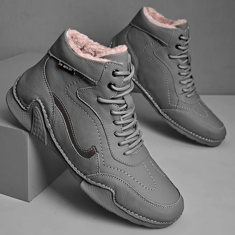 

Men's Thermal Waterproof Winter Boots - Non-Slip Plush Lined Snow Sneakers for Cold Weather