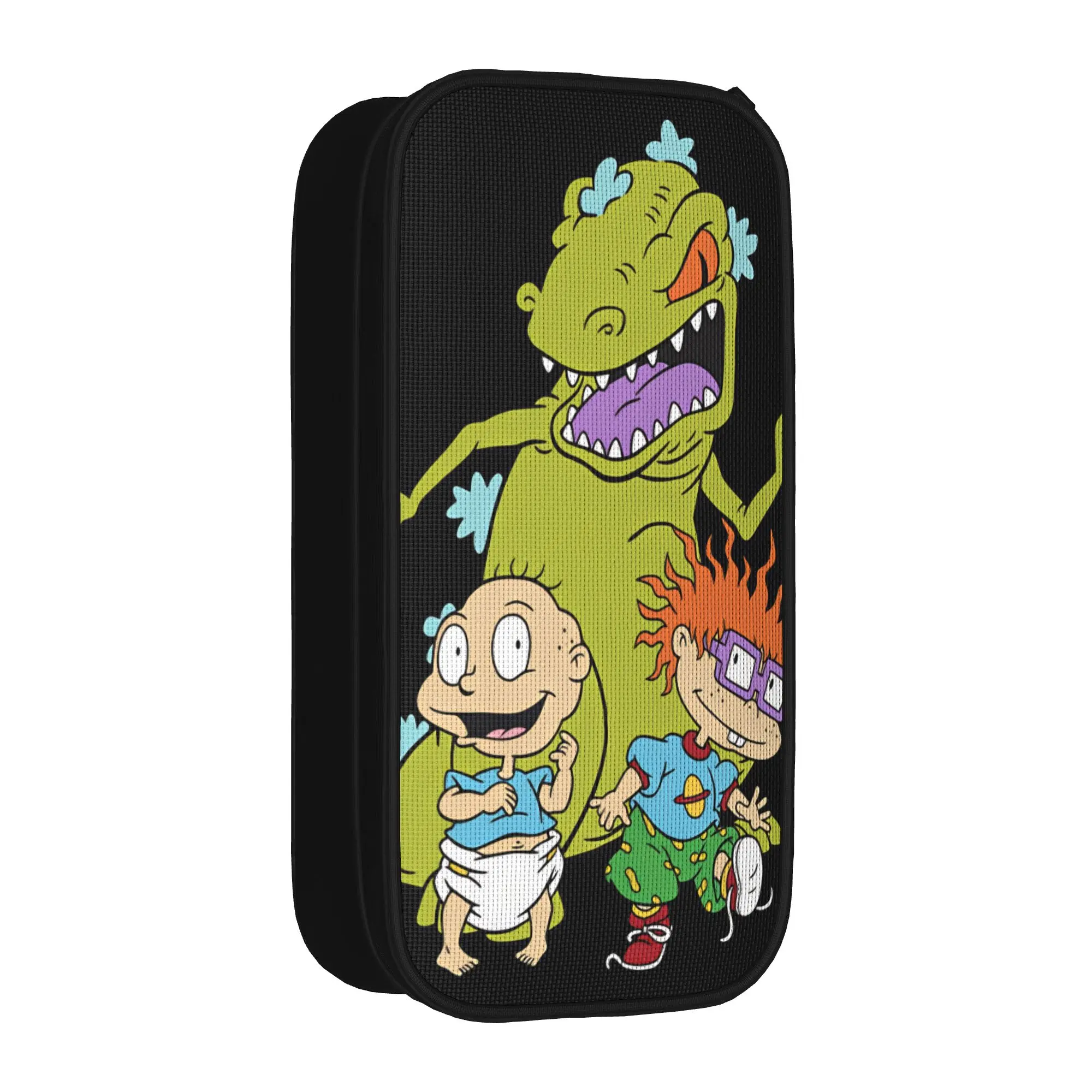 Пенал с мультяшным принтом R-Rugrats, школьный пенал с двойным слоем, стильный, большой вместимости, для мальчиков и девочек, школьные принадлежности.
